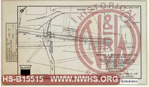 N&W Ry, Norfolk Division, Present sewer pipe crossing and proposed manholes for Town of Bedford, MP N228+4964', Bedford Va.