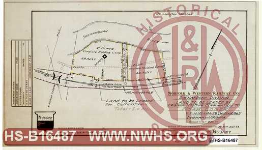 N&W Ry, Shenandoah Division, Land to be leased by Virginia Holding Corporation to Noah Comer, MP N101+4628', H101+5096.5', Ingham Virginia