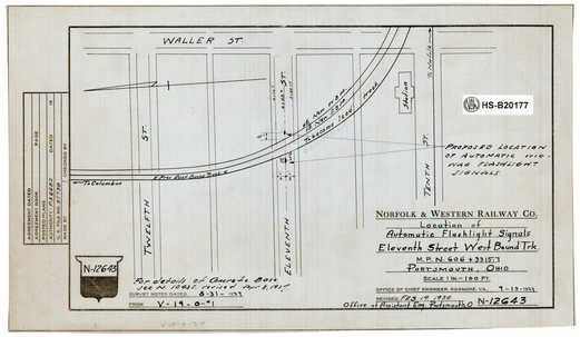 N&W Ry, Location of Automatic Flashlight Signals, Eleventh Street West Bound Trk., MP N606+3315.7, Portsmouth, Ohio