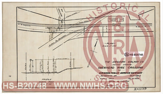 VGN, Sketch showing Overhead wire crossing of Virginia Public Service Company, Altavista, VA MP 199.2