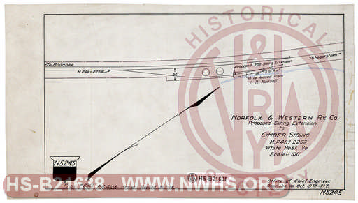 N&W Rwy, Proposed Siding Extension to Cinder Siding, MP 48+2259', White Post, VA