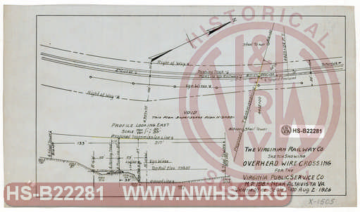 VGN, Sketch showing overhead wire crossing for the Virginia Public Service Co, MP 198.1 near Altavista Va.