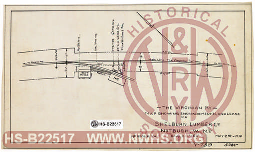 VGN, Map showing encroachement & land lease for Shelburn Lumber Co, Nutbush, Va.