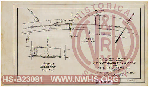 Sketch showing overhead wire crossing of the Home Telephone Co. - M.P. V-145.0 - west of Abilene, VA