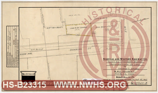 N&W Ry, Scioto Div. - Cincinnati District, Proposed Lease of Land to George C. Spears, MP C72+1854', Peebles Ohio