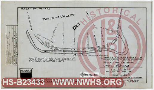 N&W Ry, Radford Division - Abingdon Branch, Water Line Crossing for Otis U. Blevins, MP 22+5210, Taylors Valley, Va