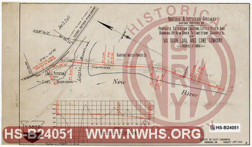 N&W Ry, Radford Southern Br., Proposed Extension Crossing Little River and Running up New River to Limestone Quarries of Va. Iron Coal and Coke Company