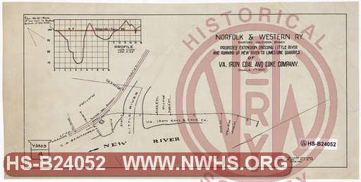 N&W Ry, Radford Southern Br., Proposed Extension Crossing Little River and Running up New River to Limestone Quarries of Va. Iron Coal and Coke Company