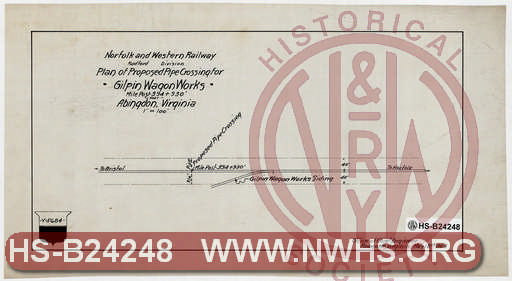 Plan of proposed pipe crossing for Gilpin Wagon Works at Abingdon, VA, MP 394+930'