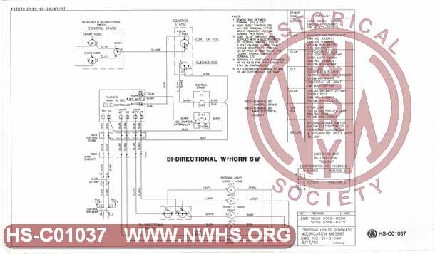 Crossing lights schematic modification MB5885, Applies to EMD SD60 6550-6650, SD50 6506-6525