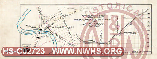 N&W Ry, Norfolk Divsion, Plan of proposed pipe line crossing for the City of Lynchburg