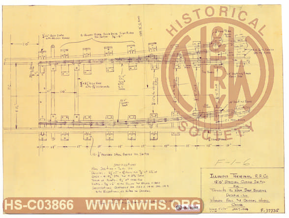 Illinois Terminal RR, 12'-0" Special Curved Switch for Turnouts to Main Shop Building, Decatur IL