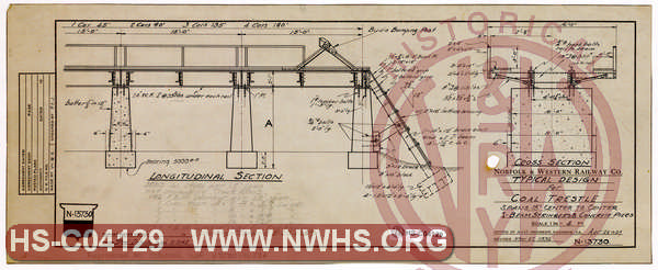 N&W Ry, Typical Design for Coal Trestle, Spans 15' Center to Center, I-Beam Stringers & Concrete Piers