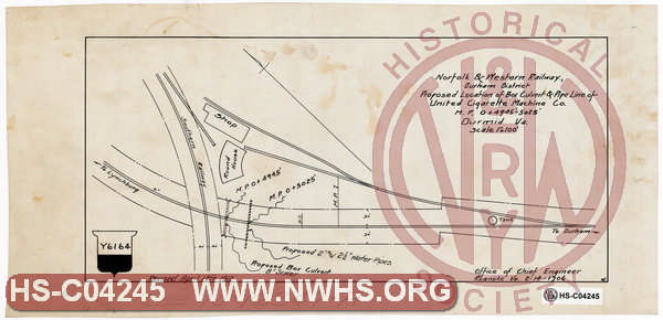 N&W Ry, Durham District, Proposed Location of Box Culvert & Pipe Line of United Cigarett Machine Co., MP 0+4945' - 5025', Durmid Va.