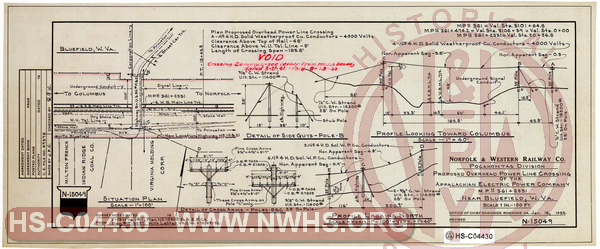 Proposed Overhead Power Line Crossing - - Appalachian Electric Power  - M.P. N-361.4 - Bluefield, WV - crossing of U.S. #19 and #21