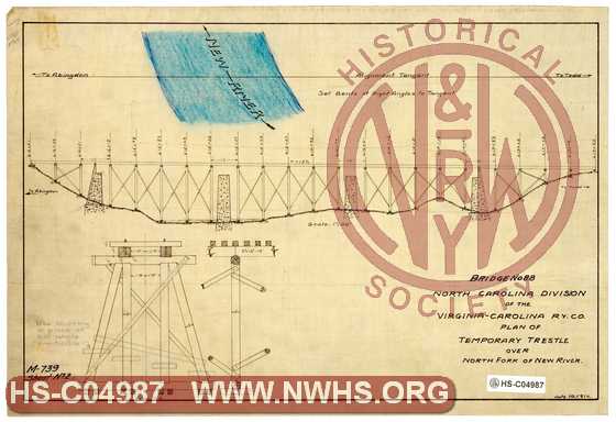 North Carolina Division of the Virginia-Carolina Ry Co., Plan of Temporary Trestle over North Fork of New River, Bridge No. 88