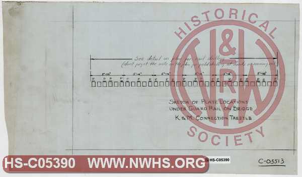 Sketch of Plate Locations under Guard Rail on Bridge, K&M Connection Trestle