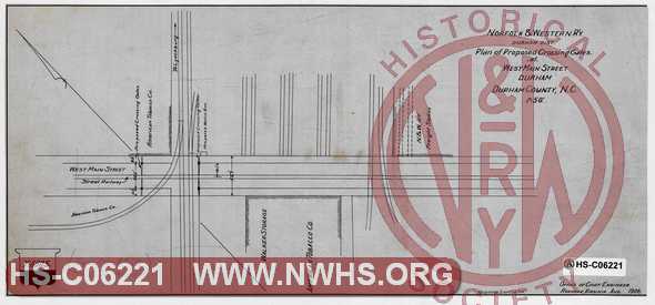 N&W Ry Durham District, Plan of Proposed Crossing Gates at West Main Street, Durham, NC