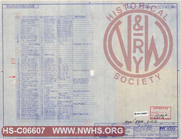 Parts List for Hot Plate Model No. 29 (for N&W Class C32P cabooses)