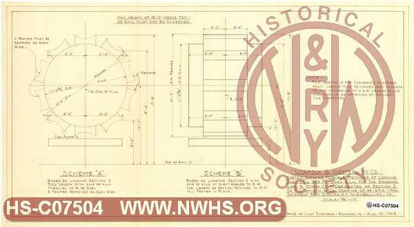 N&W Ry Sketch Showing Possible Methods of Loading Part of a 396 ft Unax Kiln for the Standard Lime & Stone Co. - Designated as Section I of F.L. Smidth & Co. drawing No. 44-69A - for shipment from Dunkirk, NY to Kimballton, VA