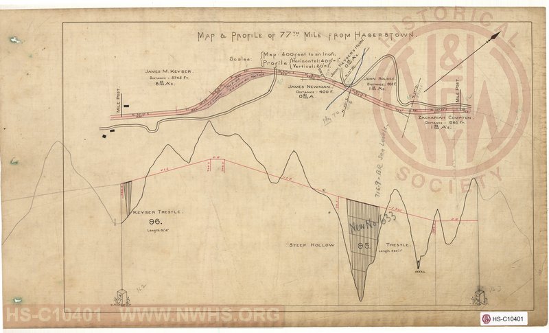 SVRR Mile Sheet - Map & Profile of 77th Mile from Hagerstown, Mileposts H76 to H77