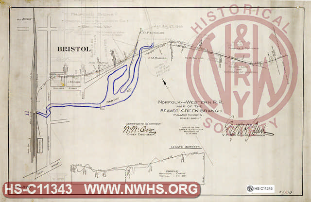 N&W RR, Map of the Beaver Creek Branch, Pulaski Division