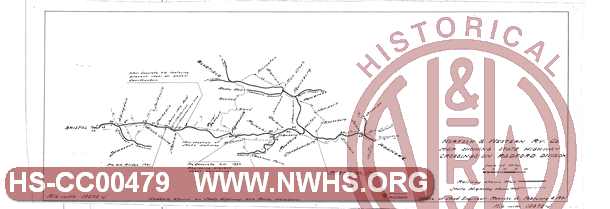 N&W Ry Co. Map showing state highway crossings on Radford division