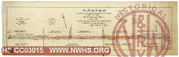 C.P. & V. R.R., Survey for Fencing Right of Way through W.W. Pennel's Place also Location of Property Mile Post 36 to Mile Post 37, Brown County, Ohio