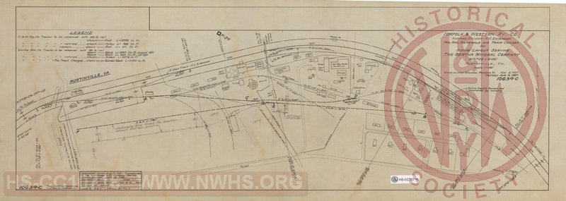 N&W Ry Co, Radford Division - N.C. Extension Pro. Rail renewals and track changes for siding layout serving The Bertha Mineral Company M.P. P28+4100