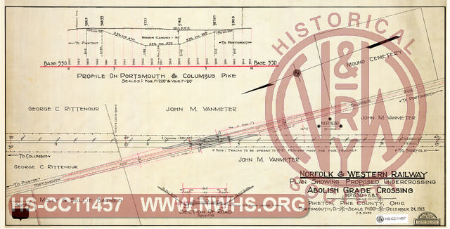 N&W Ry, Plan showing proposed undercrossing to Abolish Grade Crossing MP 630+685 near Piketon, Pike County, Ohio