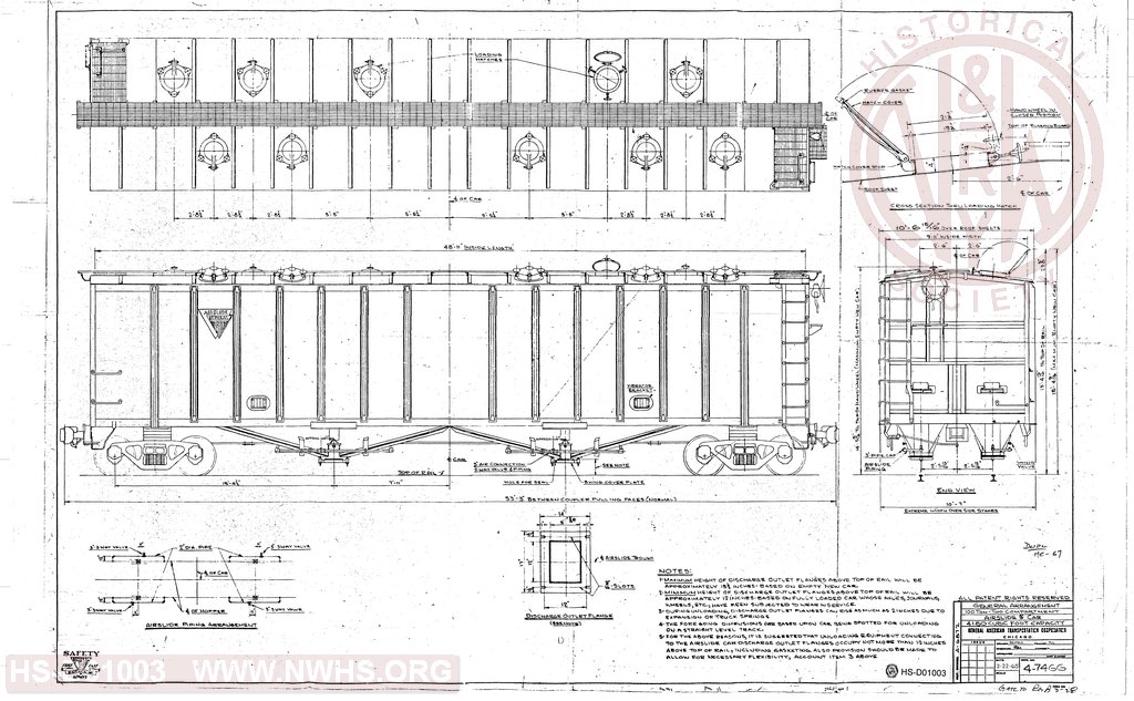 General Arrangement, 100 Ton Two Compartment Airslide Car, 4180cf  (for N&W Class HC17 Airslide Covered Hoppers)