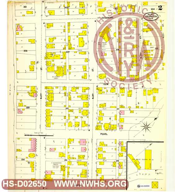 Map of Ironton, Oh showing lots, streets industries, railroads etc. 2nd, 3rd and 4th streets Pearl to Sycamore St.. page No. 2