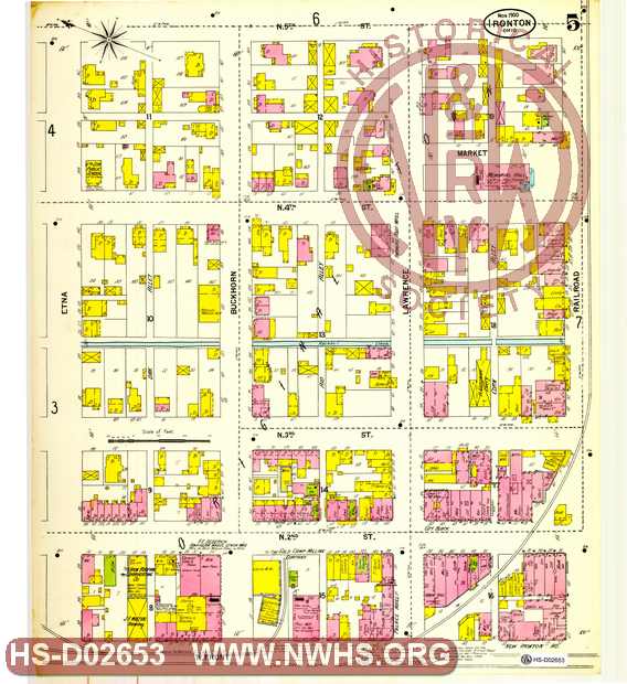 Map of Ironton, Oh showing lots, streets industries, railroads etc. North Front. to 5th. streets Railroad to Etna St,. page No. 5