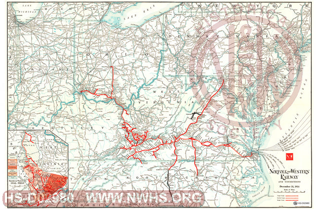 N&W Railway and Connections, December 31, 1954,  system map