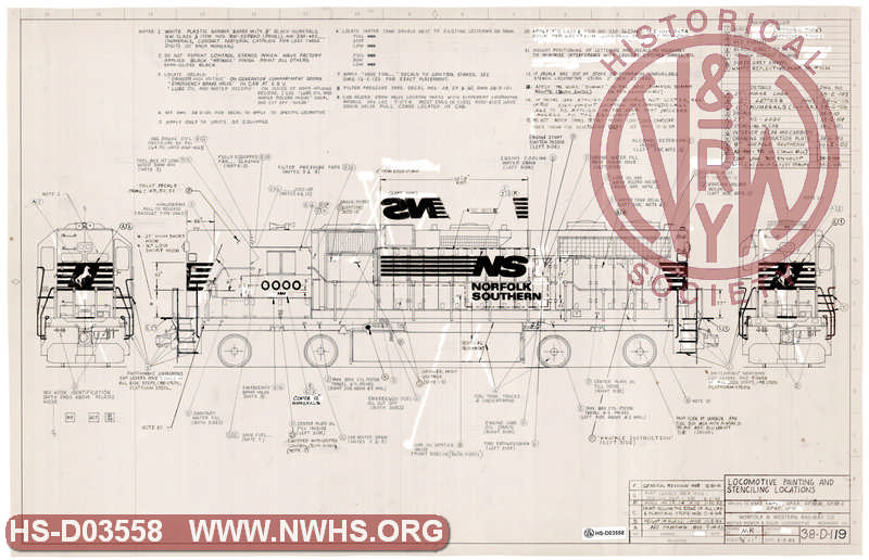 Locomotive Painting and Stenciling Locations, applies to EMD units GP35, GP38AC, GP38-2, GP40, GP50