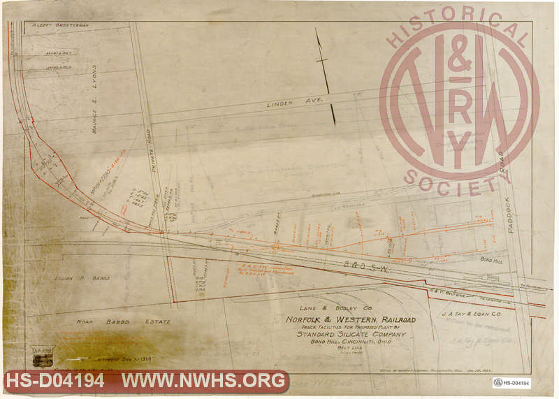 N&W Ry, Track Facilities for Proposed Plant of Standard Silicate Company, Bond Hill, Cincinnati, Ohio, Belt Line