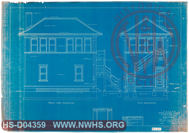 Elevations, CB&Q RR Interlocking Tower for Saxby & Farmer Machine, 36-40-44 & 48 Levers. Installed South of Virden, IL