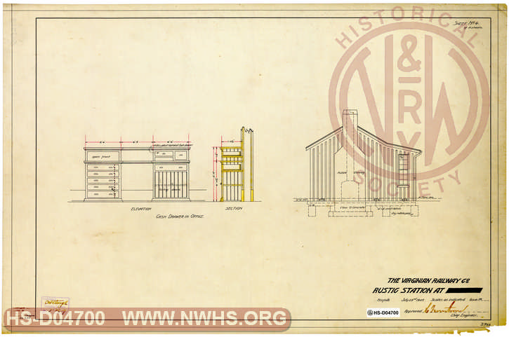 The Virginian Railway Co. RUSTIC STATION  at ____ - Sections, Cash Drawer in Office