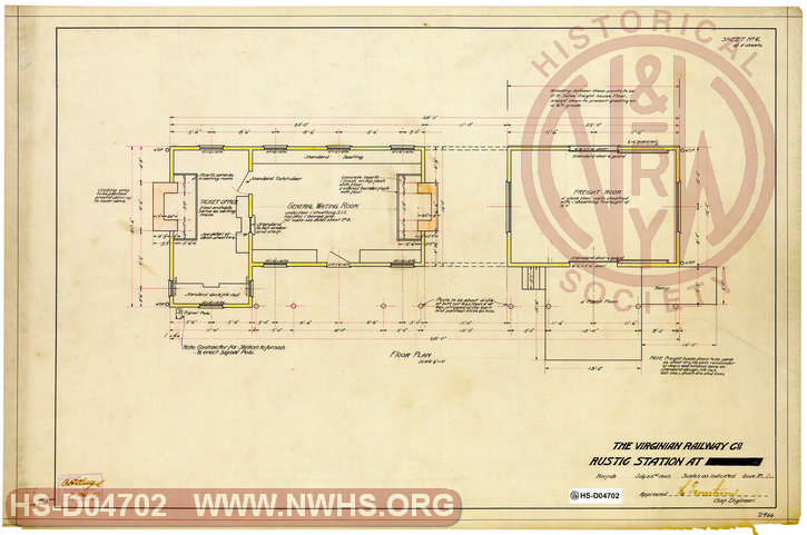 The Virginian Railway Co. RUSTIC STATION  at ____ - Floor Plan (alternate for tobacco growing districts)