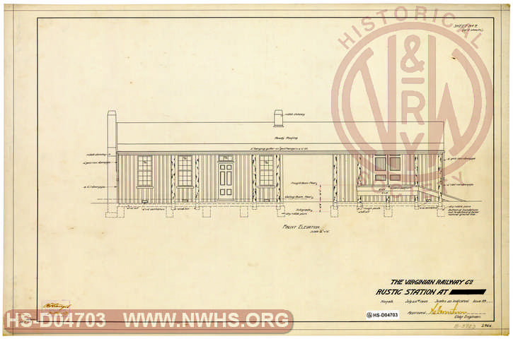 The Virginian Railway Co. RUSTIC STATION  at ____ - Front Elevation (alternate for tobacco growing districts)