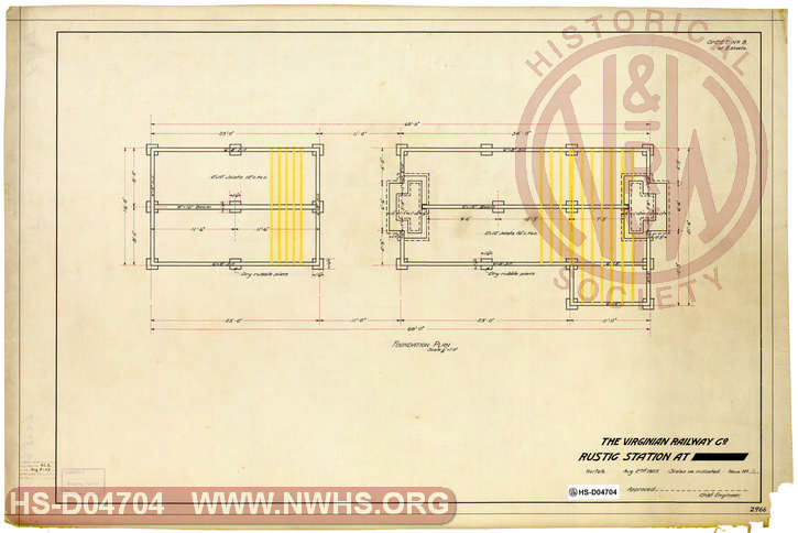 The Virginian Railway Co. RUSTIC STATION  at ____ - Foundation Plan (alternate for when plan is reversed to suit location)