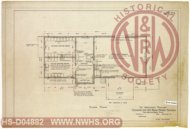 Virginian Rwy. Standard 24'x60' Rough Board Station, Two Waiting Room Type, Sheet 2 [Floor Plan]