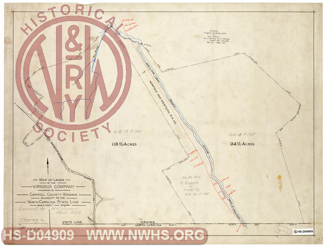 Map of Lands of the Virginia Company in Carroll County Virginia adjacent to the North Carolina State Line