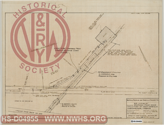 Norfolk, Franklin and Danville Railway Co., MP 1+2116.35, Proposed Piggy-Back Facilities at West Norfolk - Chesapeake, VA