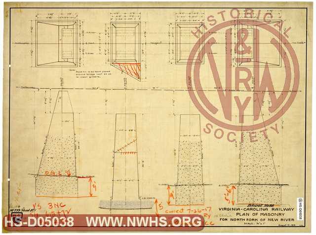 Virginia-Carolina Ry., Plan of Masonry for North Fork of New River, Bridge No. 88