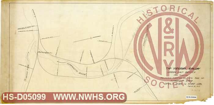 VGN Rwy Winding Gulf Branch, Map Showing Projected Location on South Side of Guyandotte River, Devils Fork to Stone Coal 