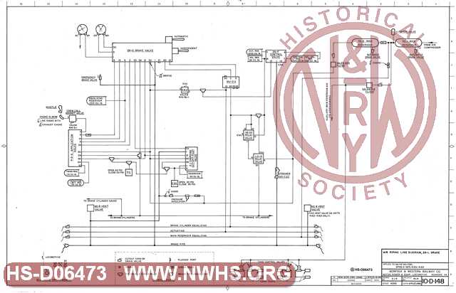 Air Piping Line Diagram, 26-L Brake, applies to SD45 No. 1728, GP38-2 No.s 4160-4163