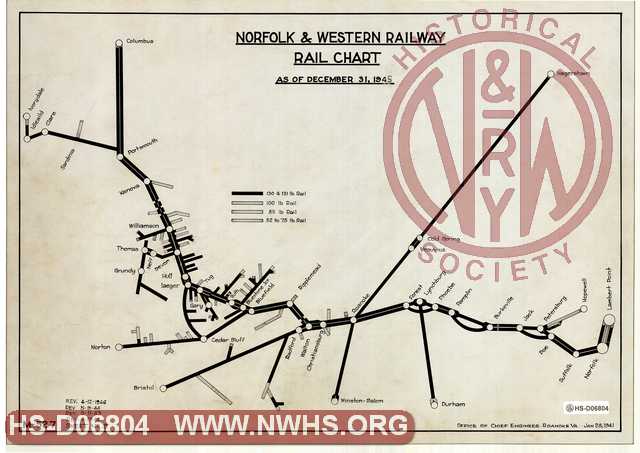 Norfolk & Western Railway Rail Chart as of December 31, 1945 (Sheet-9)