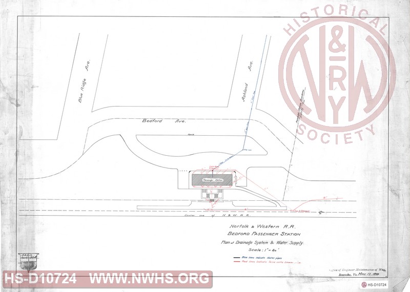 Bedford Passenger Station, Plan of Drainage System & Water Supply, Norfolk & Western RR