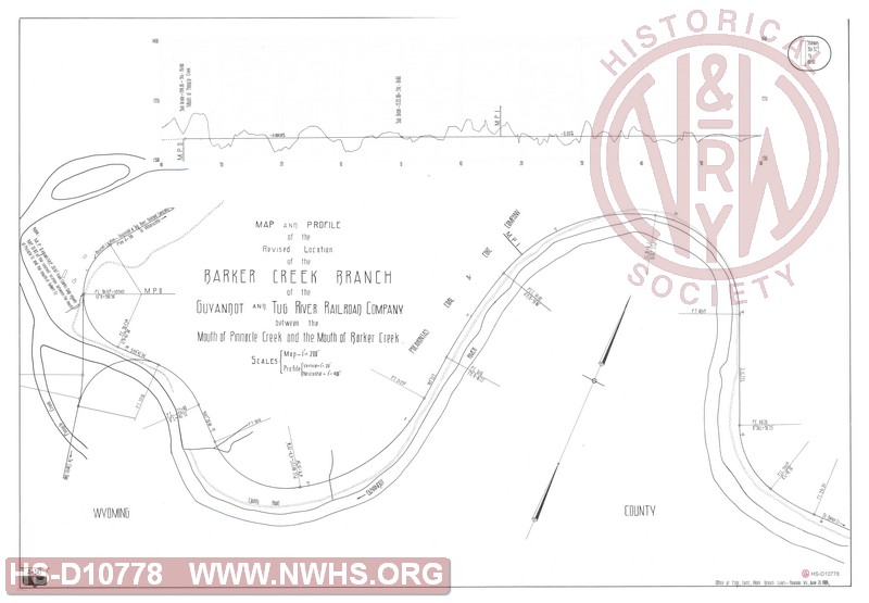 Map and Profile of the Revised Location of the Barker Creek Branch of the Guyandot and Tug River Railroad Company between the Mouth of Pinnacle Creek and the Mouth of Barker Creek